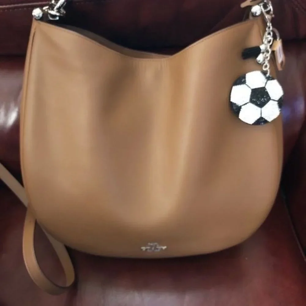 Puffed‎ Rhinestone Soccer Key Chain Purse Charm